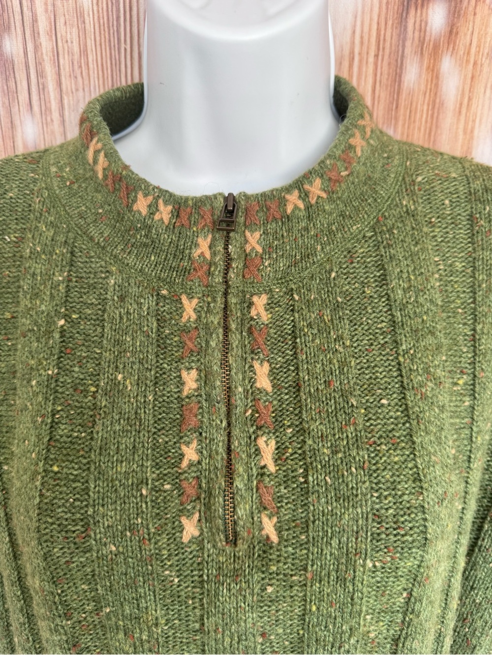 Woolrich Wool Blend Moss Heather Green Quarter Zip Knit Sweater - Picture 2 of 9